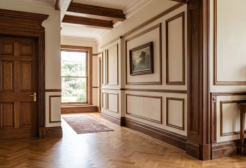 Wooden overlays and baseboards in the interior