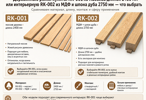 Comparison of solid wood slat RK-001 and interior slat RK-002