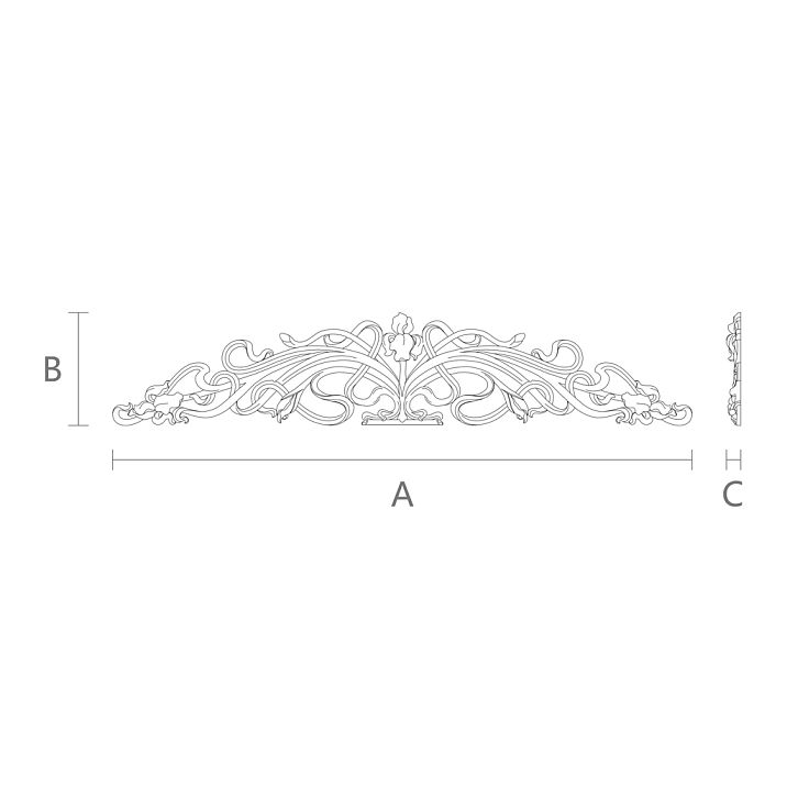Decorative carved overlay N-228 made of wood, bed decor drawing