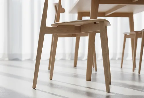 Modern Chair Legs Made of Light Wood in a Minimalist Interior