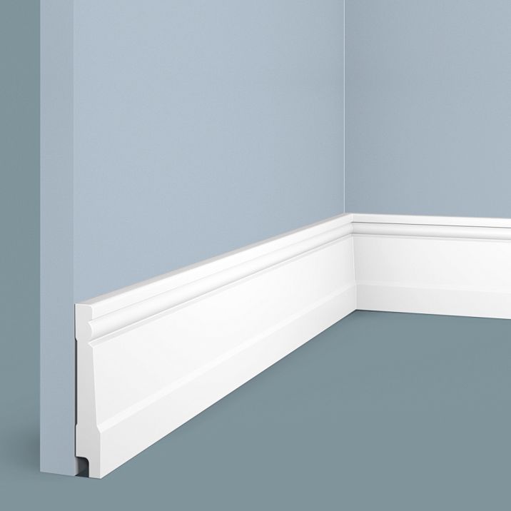Floor molding B90 from polystyrene HI WOOD, height 90 mm, thickness 15 mm, smooth surface, white color