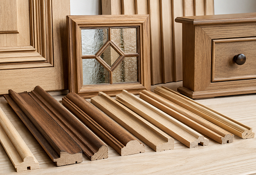 Wooden layout for glass facades, walls and furniture