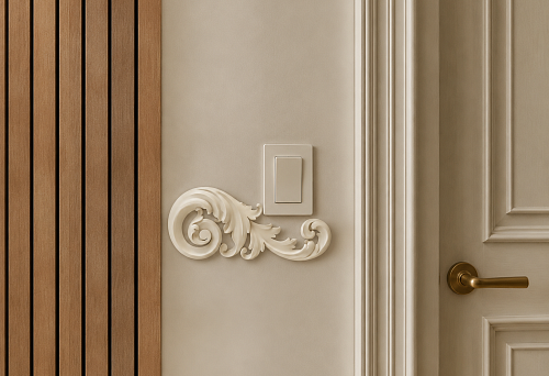 Carved overlay NPU-120L 150 &times; 59 &times; 10 mm next to the wall switch