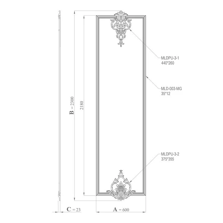 CPU-1-2 ornamental decoration set, premium polyurethane, neoclassical style, diagram