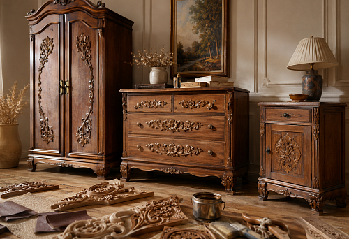 Decorative wooden overlays for refreshing furniture fronts