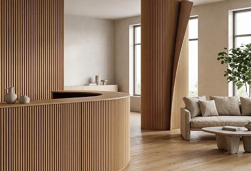 flexible fabric-based slat panels for column finishing