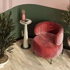 Green slatted panel PAN-002, fragment of a decorative wall with vertical slats and furniture