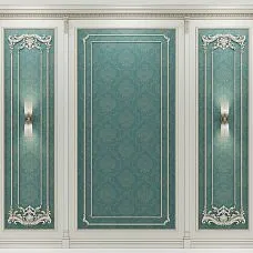 Corner decorative element MLD-4U-2.1L in classic wall panel design with moldings and carved decor