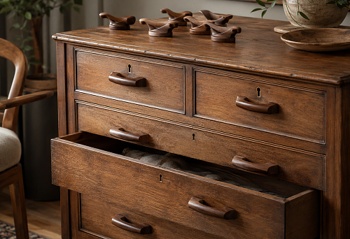Wooden handles for an old dresser and updating drawers