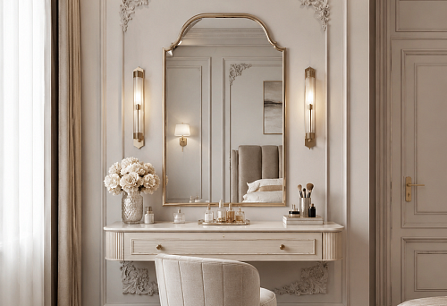 How to design a vanity table with stucco: moldings, mirror, and decorative elements for a beautiful makeup area