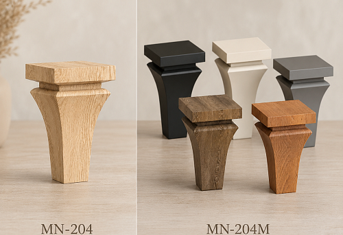 Wooden furniture legs MN-204 unfinished and MN-204M with a ready-made finish