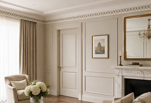 A smooth ceiling cornice has already been chosen: how to add a thin carved frieze KPU-118, 40 mm wide, beneath it and calculate two-meter planks