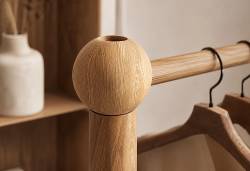 Wooden ball with a hole STAVROS for a rod and furniture assembly