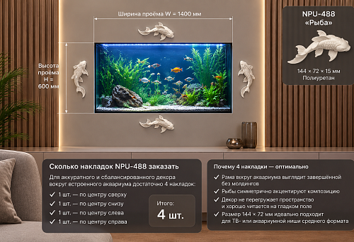 NPU-488 "Fish" overlays 144 &times; 72 mm around the built-in aquarium