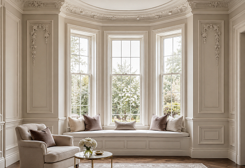 How to decorate a bay window with stucco: moldings, cornice and decorative elements for a complex wall