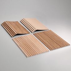 Samples of slat panel OPAN-005 made of MDF, beech and oak with longitudinal relief