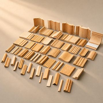 OMLD-005 Molding Sample Set &mdash; Professional Collection of 60+ Wooden Decorative Profiles in Various Shapes and Sizes