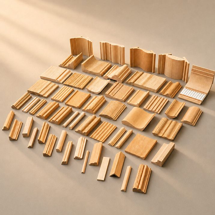 OMLD-005 Molding Sample Set &mdash; Professional Collection of 60+ Wooden Decorative Profiles in Various Shapes and Sizes