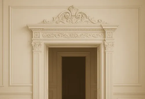 Door pediment with carved ornament in classic style