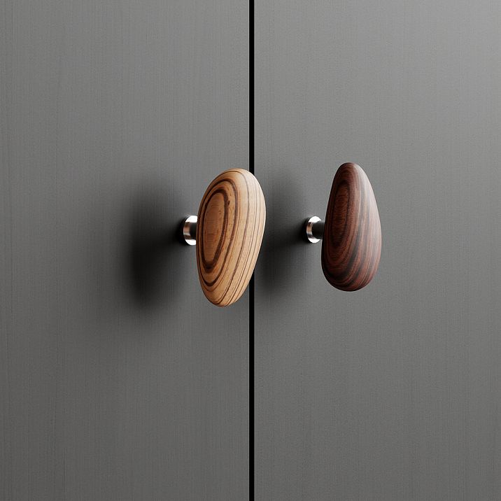 Pebble HL-065-1M furniture handle in walnut with decorative river stone shape coating for kitchen cabinets and dressers
