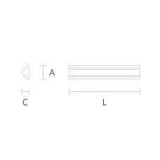 Drawing of the MLDPU-002 STAVROS molding&mdash;profile cross-section diagram with dimension labels: A&mdash;width 22 mm, C&mdash;height 11 mm, L&mdash;length 2600 mm