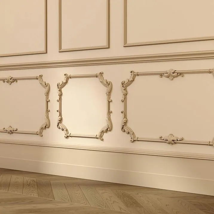 Decorative corner element MLD-4U-2.1R in a molding layout on a wall with classic carved decor