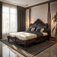 Bed Versailles 001-001 made of oak and beech in a classic style for a luxurious bedroom.
