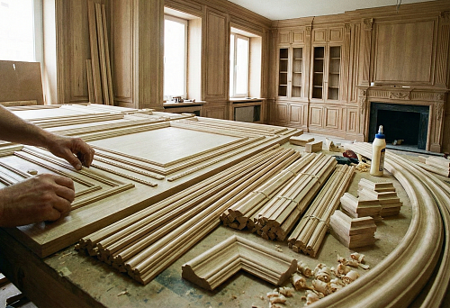 Wooden glazing bead and decorative molding: a set of profiles for frames, panels, and trim in a classic interior