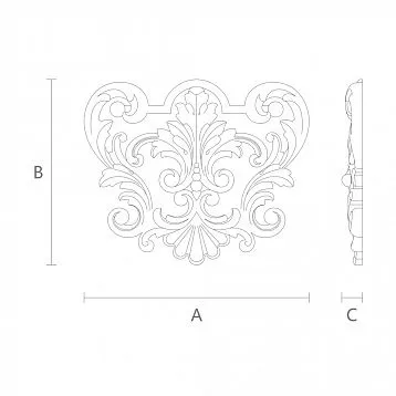 Wooden carved element for decorating walls, furniture, and doors