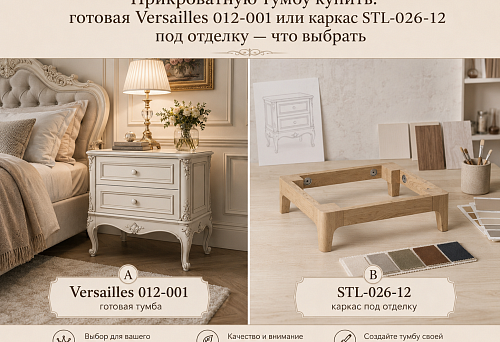 Ready-made Versailles 012-001 bedside table and STL-026-12 frame for finishing &mdash; comparison of options