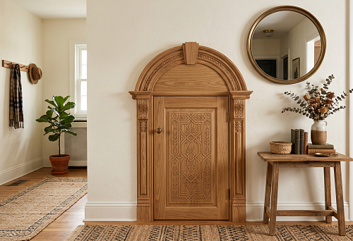 How to hide an electrical panel and meters in the hallway: decorative door, frame, moldings and wooden decor