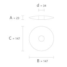 Drawing of the geometric figure KN-010 size 23 &times; 147 &times; 147 mm with a 34 mm hole