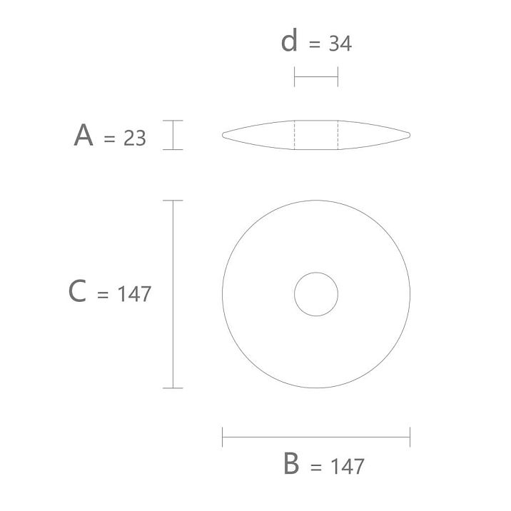 Drawing of the geometric figure KN-010 size 23 &times; 147 &times; 147 mm with a 34 mm hole