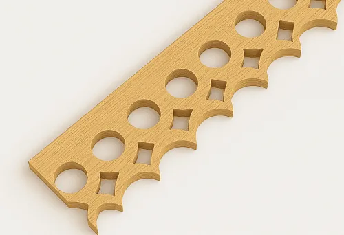 Decorative wooden casing with geometric ornament for decorating the facade of a house.