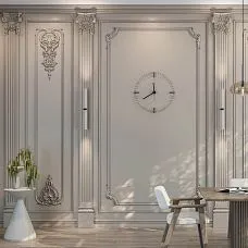 Decorative corner element MLD-3U-2.1L in wall decoration with moldings in a classic interior