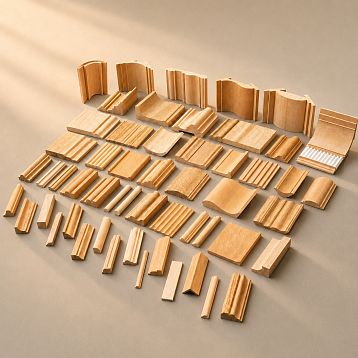 OMLD-005 Molding Sample Set &mdash; Professional Collection of 60+ Wooden Decorative Profiles in Various Shapes and Sizes