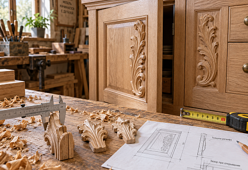 Wooden overlays for furniture fronts