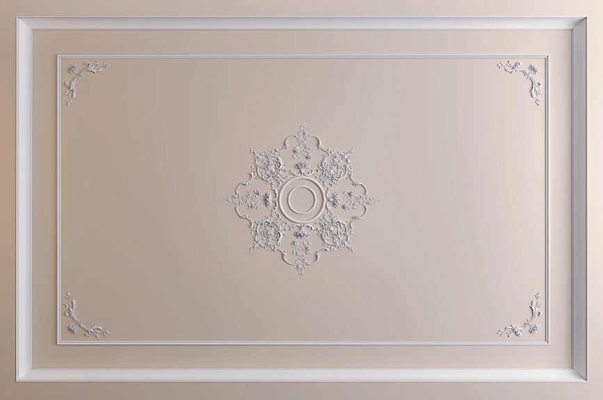 Ceiling rosette CPU-071 in a classic interior with corner decorative elements and moldings