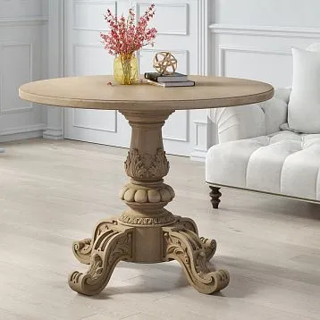 Carved Table Base STL-008 made of solid wood with four legs adorned with carved elements