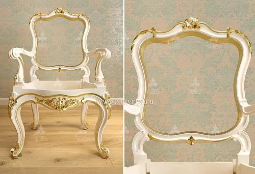 Classic chair frame with gold moldings and elegant detailing