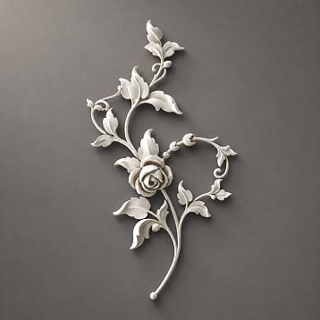 Relief decoration NPU-469R: rose with leaves from polyurethane