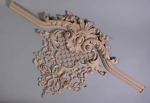 Decorative wooden inlay with floral and botanical pattern