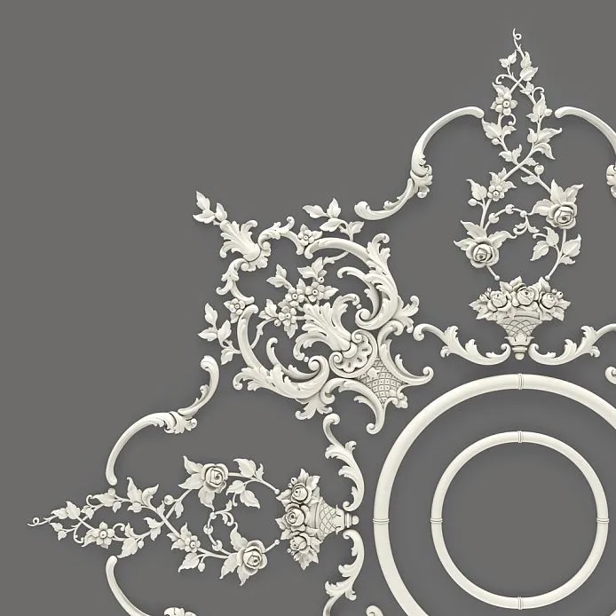 Ceiling rosette CPU-071 in a classic interior with corner decorative elements and moldings