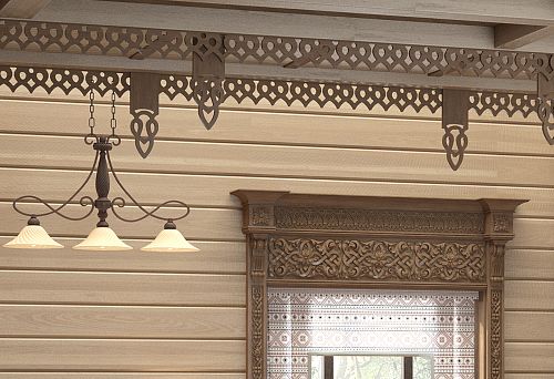 Carved casings and decorative ornament in Russian folk style