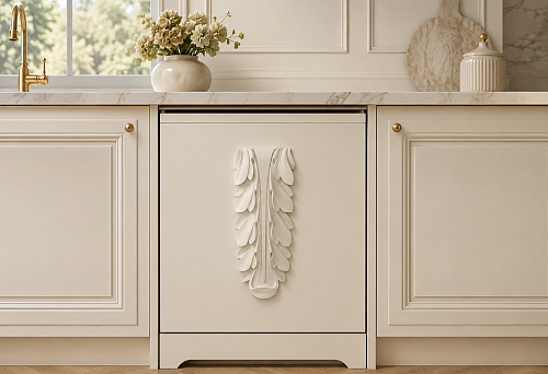 The facade of the built-in dishwasher is too plain: can a carved polyurethane overlay NPU-018 be added?