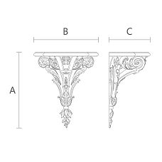 Drawing of shelf Versailles 009-002 with dimensions A 415 mm, B 355 mm, and C 225 mm