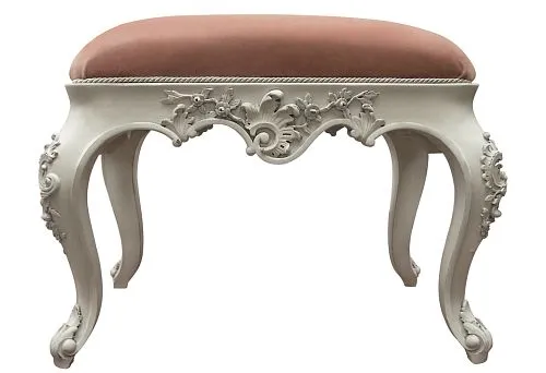 Elegant stool with curved legs and carved patterns.