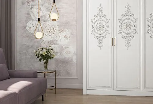 Living room with wooden decor, harmoniously combining style and coziness