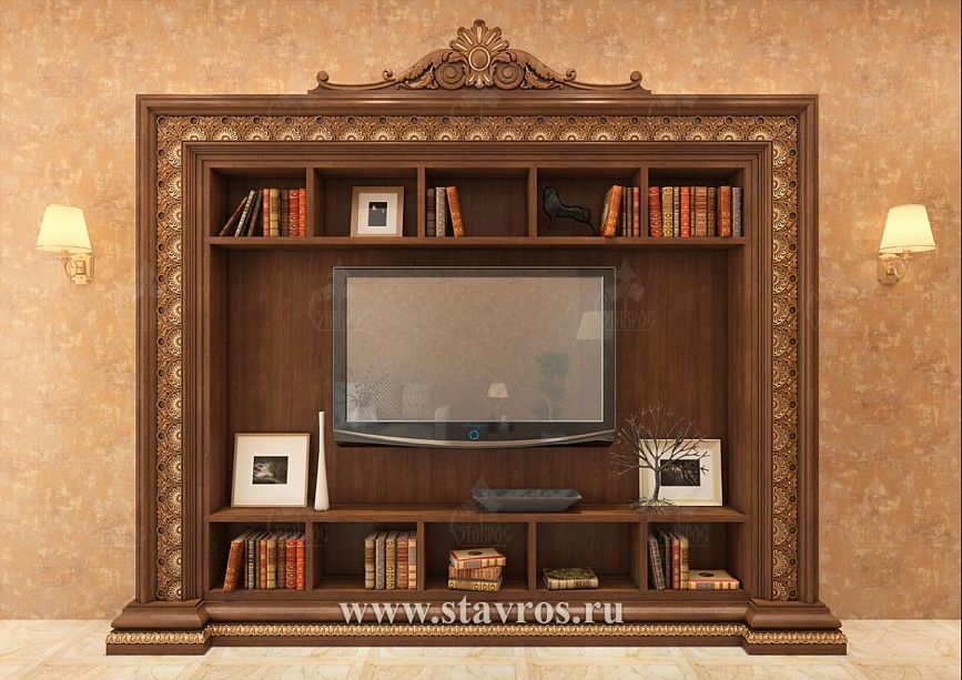 Elegant TV zone decoration with wooden carved frame RTV-004