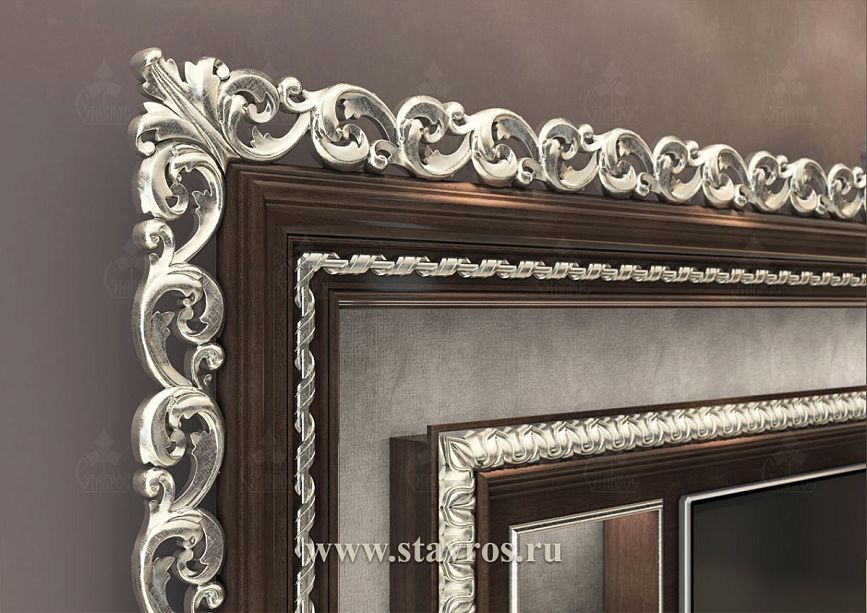 Side part of the RTV-007 frame with refined carved columns and silver scrolls.